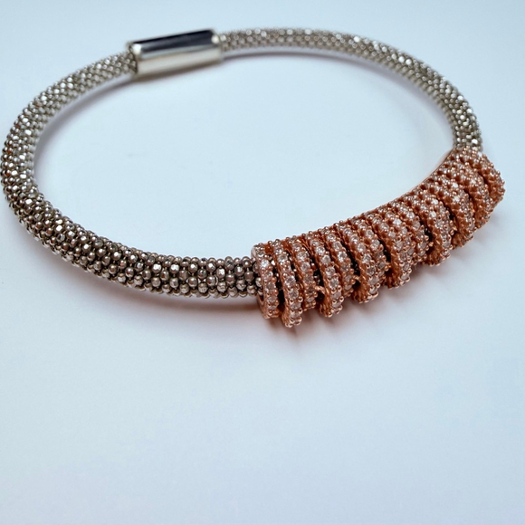 Dyadema Star Dust Swarovski Crystals Rose Gold, Sterling Silver Caviar Bracelet - Picture 3 of 12